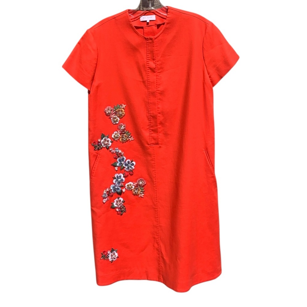 Dice Kayek Orange Floral Embroidered Shift Dress Size 36(4 US) L37”W17” NWOT
